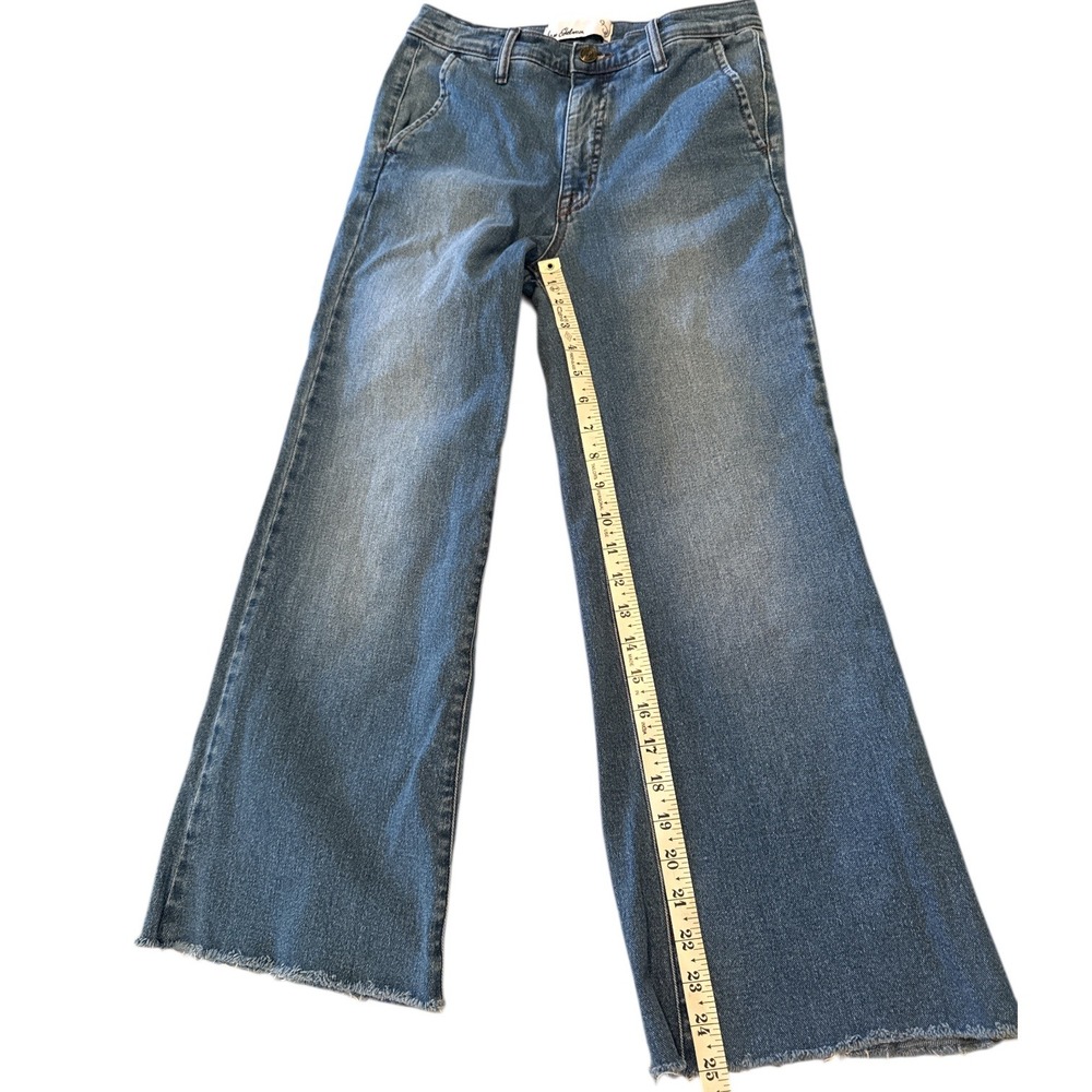Sam Edelman Bay Flare Trouser Jeans Medium Wash Raw Hem Size 27 High Rise Denim - Picture 6 of 8